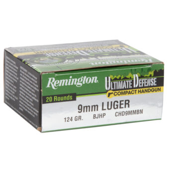 Remington Ultimate Defense Compact Ammunition 9mm Luger 124 Grain Bonded Jacketed Hollow Point Box of 20