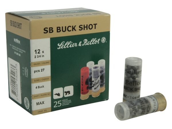 Sellier & Bellot  Ammunition 12 Gauge 2-3/4" #4  Buckshot Box of 25