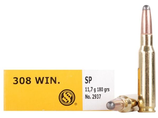 Sellier & Bellot Ammunition 308 Winchester 180 Grain Jacketed Soft Point Box of 20