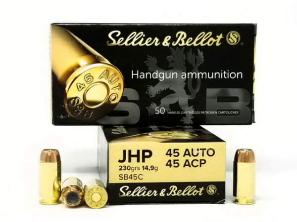 Sellier & Bellot Ammunition 45 ACP 230 Grain Jacketed Hollow Point Box of 50