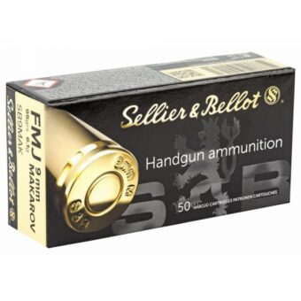 Sellier & Bellot Ammunition 9x18mm (9mm Makarov) 95 Grain Full Metal Jacket Box of 50