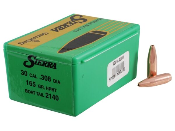Sierra GameKing Bullets 0.308 (30 Caliber, 7.62mm) 165 Grain Boat Tail Hollow Point Box of 100