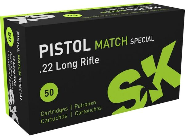 SK Pistol Match Special Ammunition 22 Long Rifle 40 Grain Solid Round Nose Box of 50