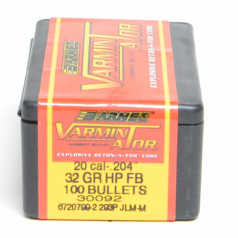 Barnes Varminator Bullets 0.204 (20 Caliber) 32 Grain Hollow Point Box of 100