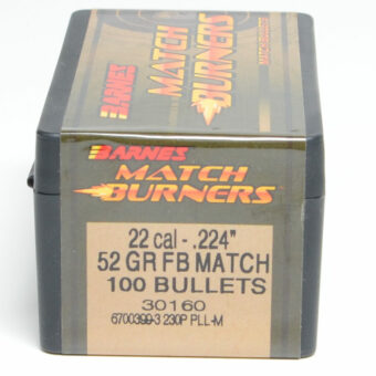 Barnes Match Burner Bullets 0.224 (22 Caliber) 52 Grain Open Tip Match Box of 100