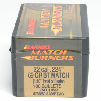 Barnes Match Burners Bullets 0.224 (22 Caliber) 69 Grain Boat Tail Hollow Point Box of 100