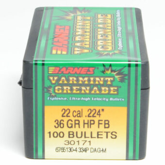 Barnes Varmint Grenade Bullets .224 Diameter (22 Caliber) 36 Grain Hollow Point Flat Base