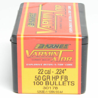 Barnes Varminator Bullets 0.224 (22 Caliber) 50 Grain Hollow Point Box of 100