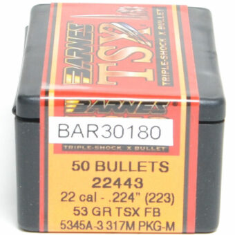 Barnes TSX Bullets 0.224 (22 Caliber) 53 Grain Solid Hollow Point Box of 50