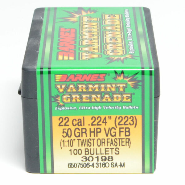 Barnes Varmint Grenade Bullets .224 Diameter (22 Caliber) 50 Grain Hollow Point Flat Base