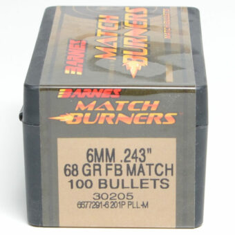 Barnes Match Burners Bullets 0.243 (243 Caliber, 6mm) 68 Grain Boat Tail Hollow Point Box of 100