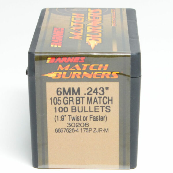 Barnes Match Burners Bullets 0.243 (243 Caliber, 6mm) 105 Grain Boat Tail Hollow Point Box of 100