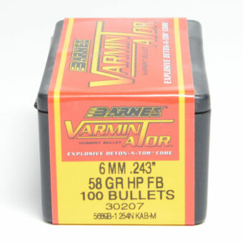 Barnes Varminator Bullets 0.243 (243 Caliber, 6mm) 58 Grain Flat Base Hollow Point Box of 100