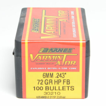 Barnes Varminator Bullets 0.243 (243 Caliber, 6mm) 72 Grain Flat Base Hollow Point Box of 100