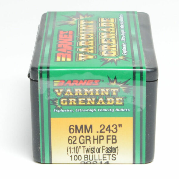 Barnes Varmint Grenade Bullets .243 Diameter (6mm) 62 Grain Hollow Point Flat Base