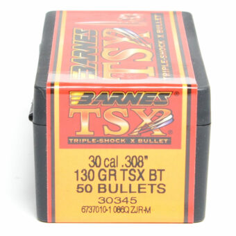 Barnes TSX Bullets 0.308 (30 Caliber, 7.62mm) 130 Grain Solid Hollow Point Box of 50