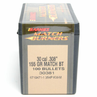Barnes Match Burners Bullets 0.308 (30 Caliber, 7.62mm) 155 Grain Boat Tail Hollow Point Box of 100