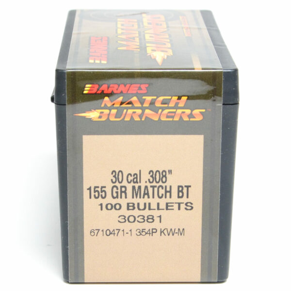 Barnes Match Burners Bullets 0.308 (30 Caliber, 7.62mm) 155 Grain Boat Tail Hollow Point Box of 100