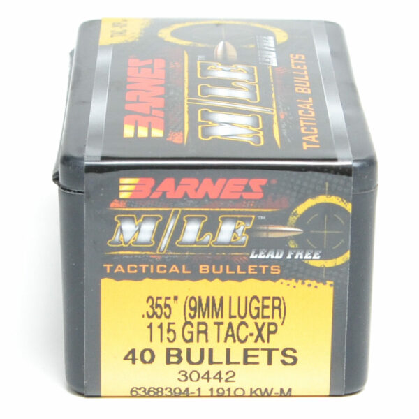 Barnes TAC-XP Bullets 0.355 (9mm) 115 Grain Jacketed Hollow Point Box of 40