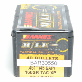 Barnes TAC-XP Bullets 0.451 (45 Caliber) 160 Grain Jacketed Hollow Point Box of 40