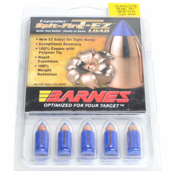 Barnes 50 Cal .451 Dia 290 Grain Muzzleloader Tipped-Ez Flat Base Bullet