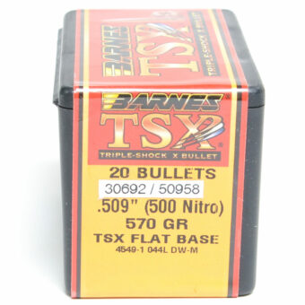 Barnes TSX Bullets 0.509 (50 Caliber, 500 Nitro Express) 570 Grain Solid Hollow Point Box of 20