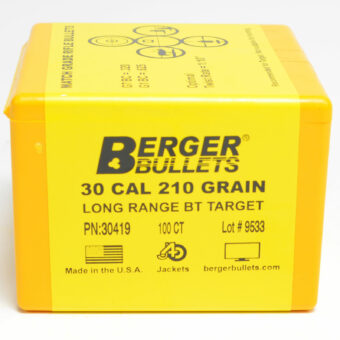 Berger Long Range Bullets (.308 Diameter) 210 Grain Boat Tail Hollow Point Box of 100
