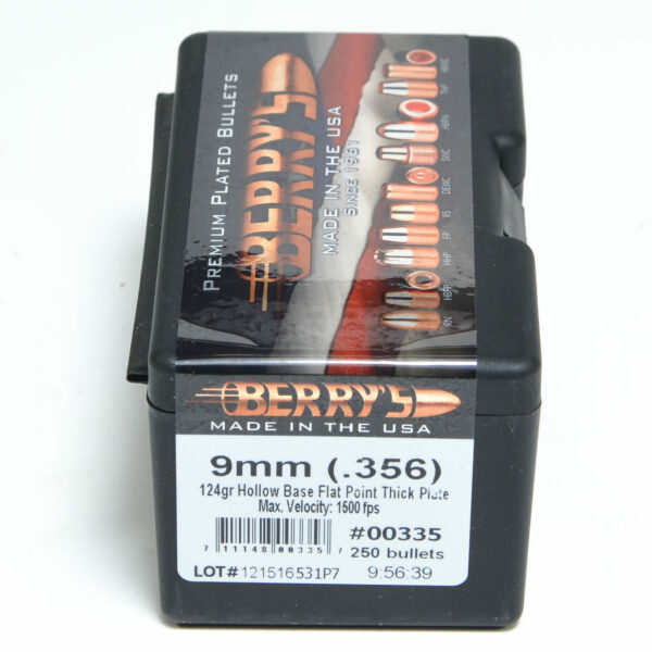 Berry's Bullets 0.356 (9mm) 124 Grain Hollow Base Flat Point Box of 250