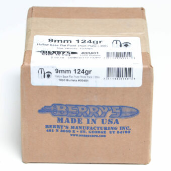 Berry's Bullets 0.356 (9mm) 124 Grain Hollow Base Flat Point Box of 1000