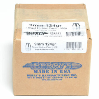 Berry's Target Bullets 0.356 (9mm) 124 Grain Hollow Point Box of 1000