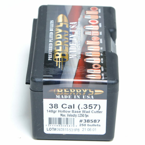 Berry's Bullets 0.357 (38 Special, 357 Magnum) 148 Grain Hollow Base Wadcutter Box of 250