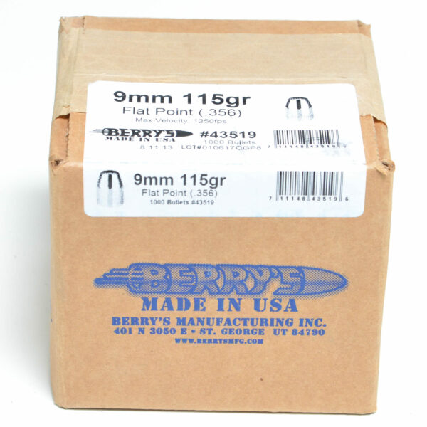 Berry's Bullets 0.356 (9mm) 115 Grain Flat Point Box of 1000