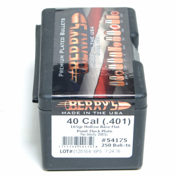 Berry's  Bullets .401 Diameter (40 Caliber, 10mm) 165 Grain Hollow Base Flat Point