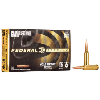 Federal Premium Gold Medal Ammunition 6mm Creedmoor 105 Grain Berger Hybrid Jacketed Hollow Point Box of 20