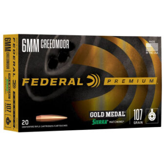 Federal Premium Gold Medal Ammunition 6mm Creedmoor 107 Grain Sierra Matchking Jacketed Hollow Point Box of 20