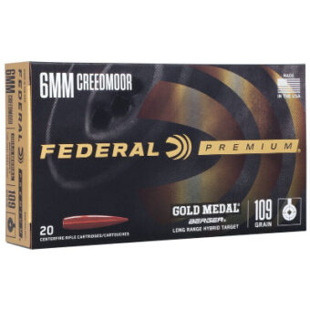 Federal Premium Gold Medal Ammunition 6mm Creedmoor 109 Grain Berger Hybrid Target Jacketed Hollow Point Box of 20