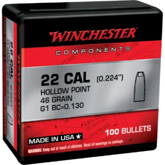 Winchester Bullets 0.224 (22 Caliber) 46 Grain Hollow Point Box of 100