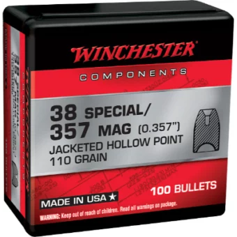 Winchester Bullets 0.357 (38 Special, 357 Magnum) 110 Grain Jacketed Hollow Point Box of 100