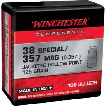 Winchester Bullets 0.357 (38 Special, 357 Magnum) 125 Grain Jacketed Hollow Point Box of 100