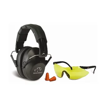Walker's Pro Low Profile Folding Earmuffs & Shooting Glasses Kit (NRR 22dB) Black