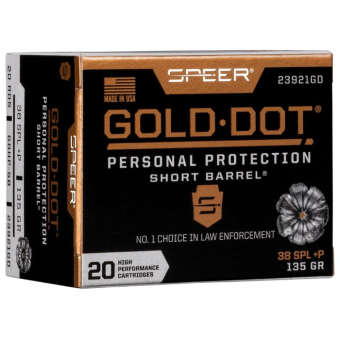 Speer Short Barrel Ammunition 38 Special +P 135 Grain Gold Dot Hollow Point Box of 20