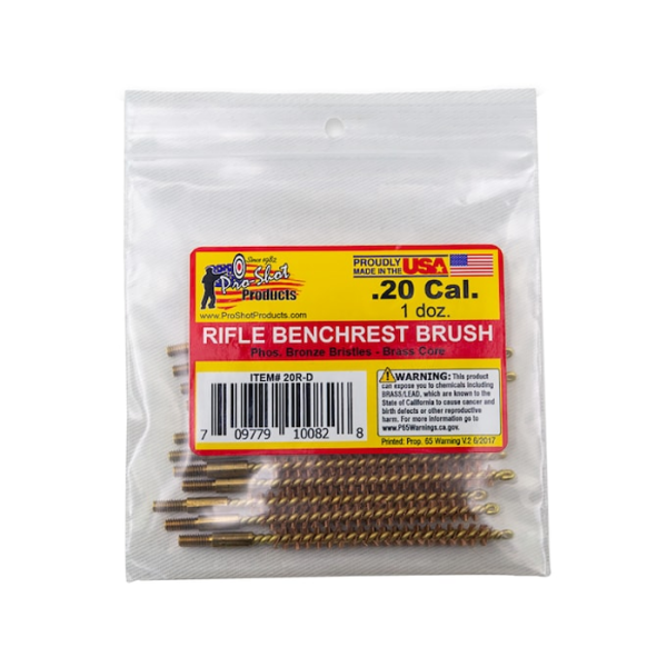 Pro-Shot Bore Brush Brass 17 - 20 Caliber 5-40 Thread Pack of 12