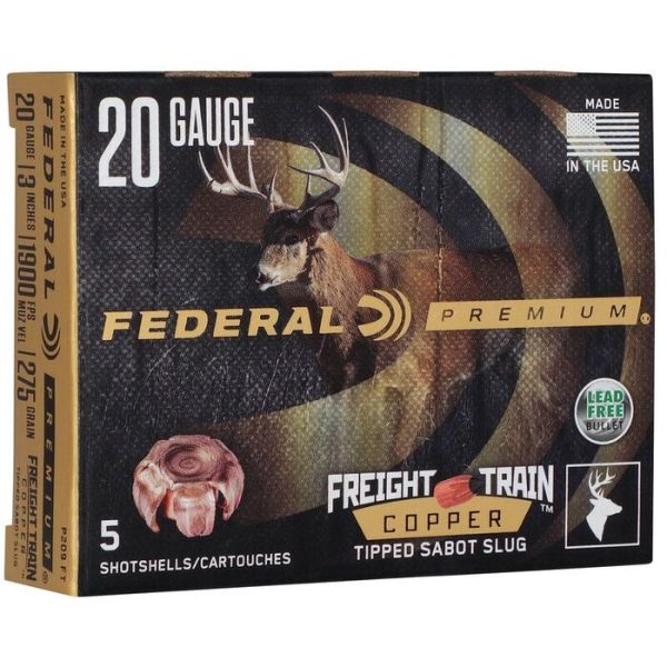 Federal Premium Freight Train Copper 20 Gauge 3" 275 Grain Copper Tipped Sabot Slug Box of 5