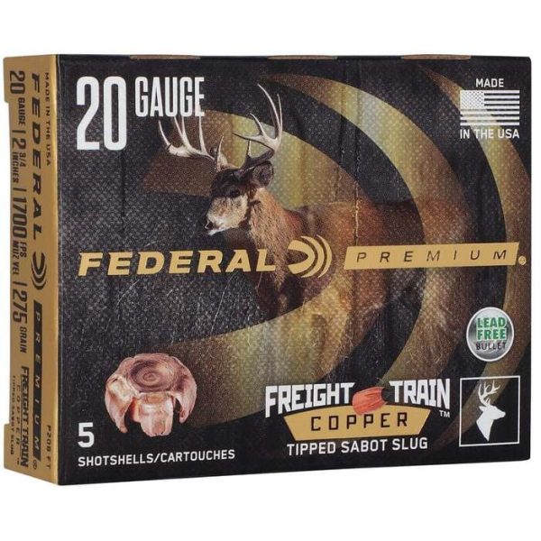 Federal Premium Freight Train Copper 20 Gauge 2-3/4" 275 Grain Copper Tipped Sabot Slug Box of 5