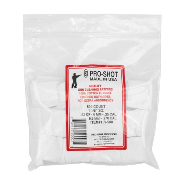 Pro-Shot Cotton Flannel Cleaning Patches 22 - 27 Caliber 1-1/8" Pack of 500