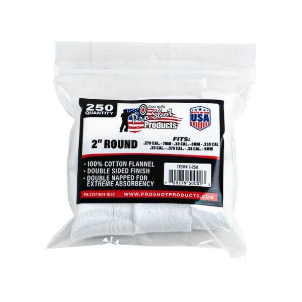 Pro-Shot Cotton Flannel Cleaning Patches 27 - 38 Caliber 2" Pack of 250
