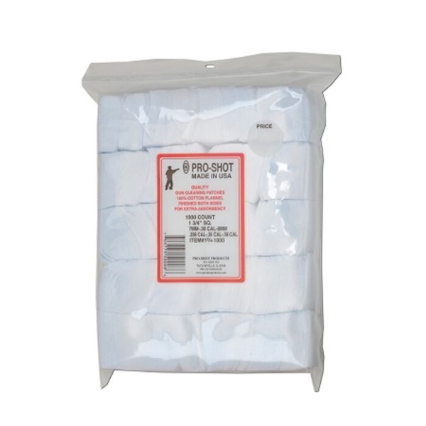 Pro-Shot Benchrest Cotton Flannel Cleaning Patches 28 - 38 Caliber 1-3/4" Pack of 1000