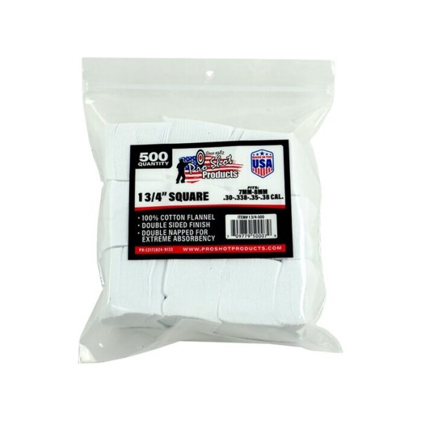 Pro-Shot Benchrest Cotton Flannel Cleaning Patches 28 - 38 Caliber 1-3/4" Pack of 500