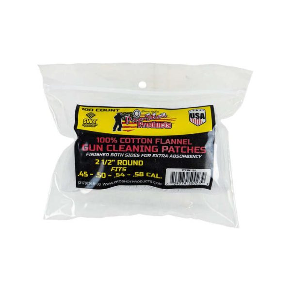 Pro-Shot Black Powder Cotton Flannel Cleaning Patches 45 - 58 Caliber Pack of 100