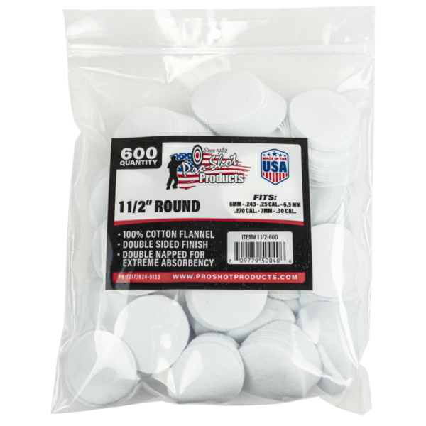 Pro-Shot Cotton Flannel Cleaning Patches 243 - 284 Caliber 2" Pack of 600